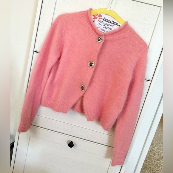 Women pink faux rabbit fur sweater - Picture 2 of 12